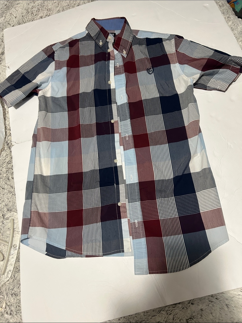 Ralph Lauren Short-Sleeve Plaid Button-Down Shirt - Blue & Burgundy